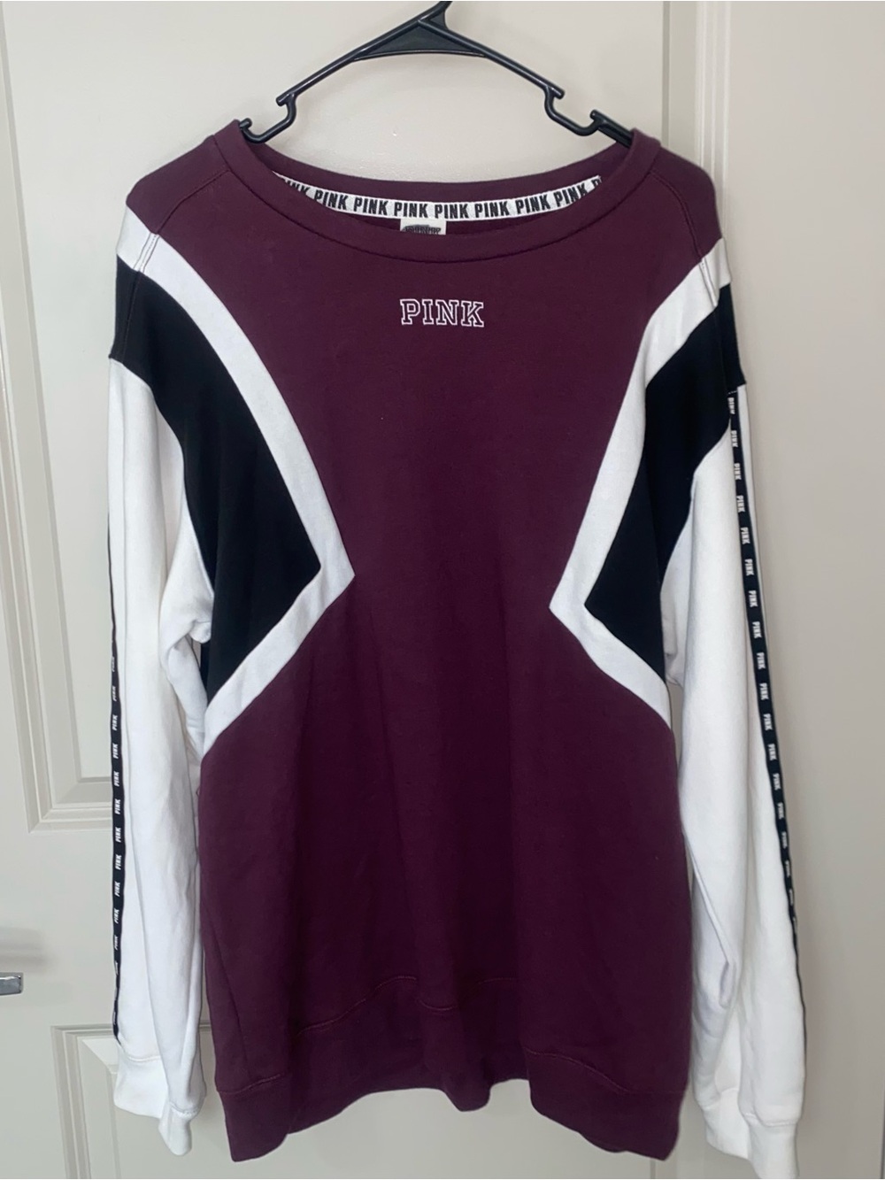 PINK Victoria's Secret Maroon, Black & White Crewneck Sweatshirt